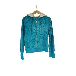 Billabong Y2K Style Sherpa Hood Full Zip Sweatshirt Embroidered Logo Womens M